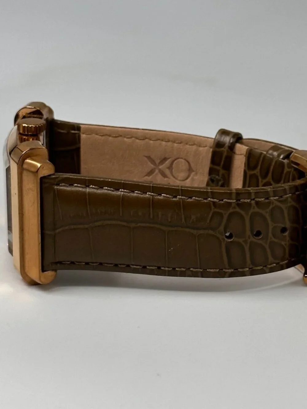 XO Retro MCML Watch Mens Rose Gold Tone Green Leather Band New Battery 9.5